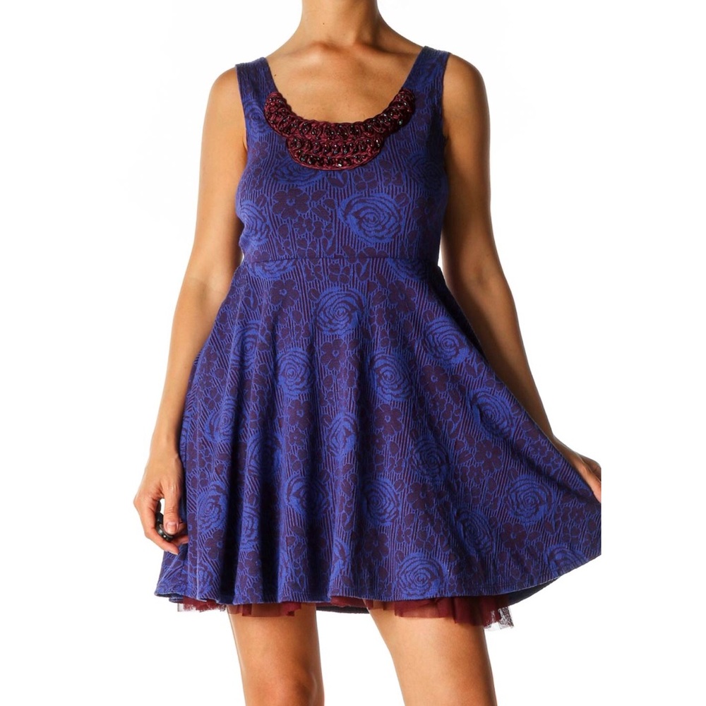 Free People Rock Princess Fit n Flare Purple Burgundy Lace Dress - Size Small